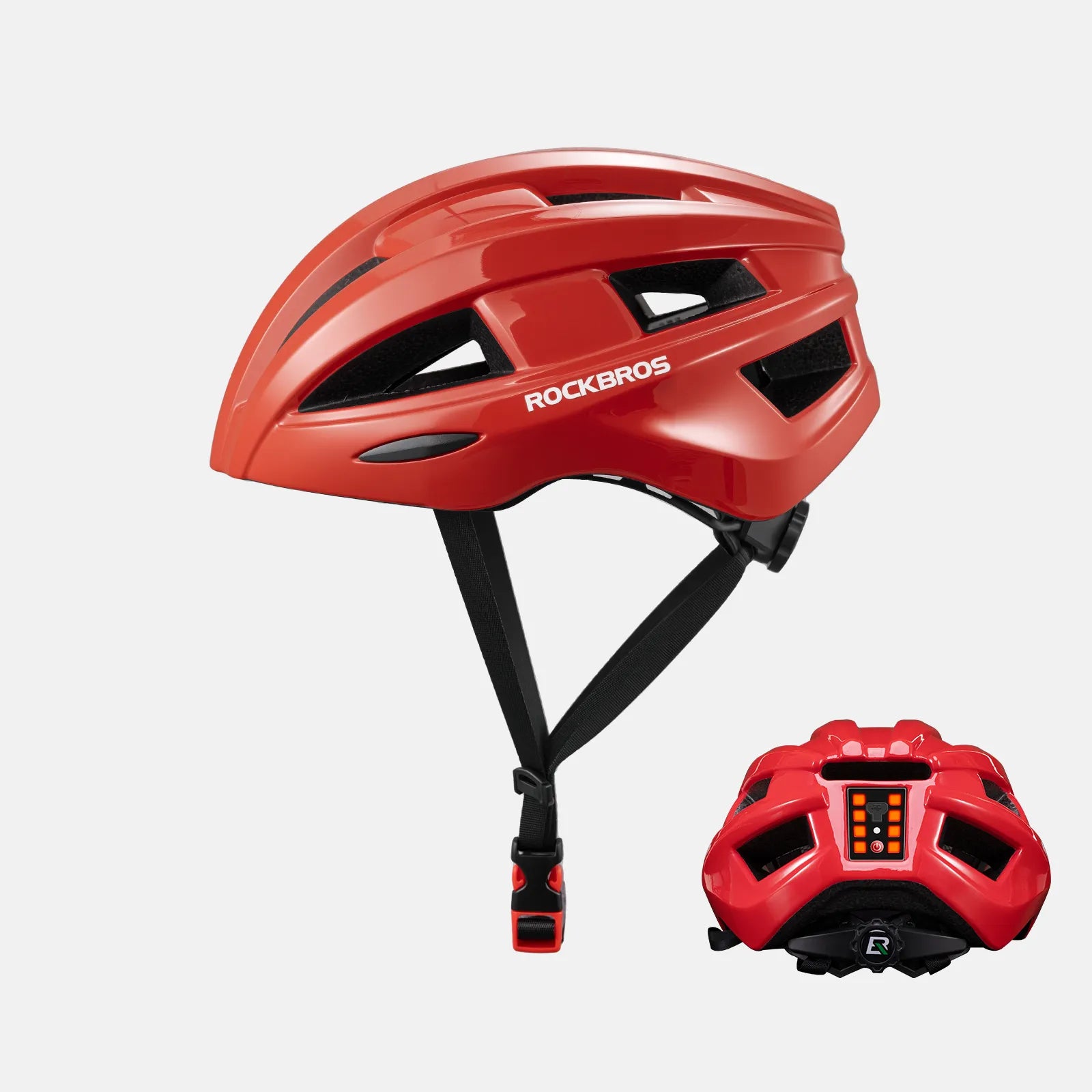 ROCKBROS bike helmet with rear light for safe night riding, breathable and impact-resistant design
#Color_Red