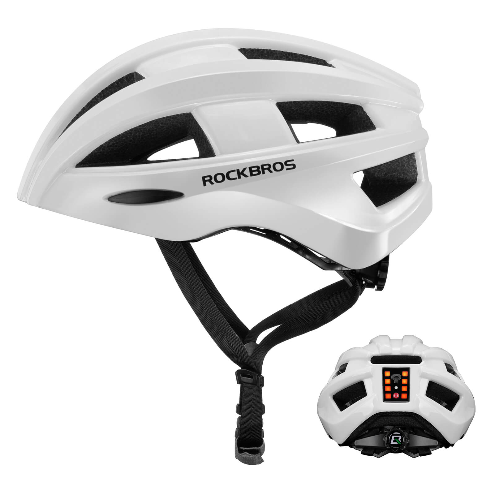 ROCKBROS bike helmet with rear light for safe night riding, breathable and impact-resistant design
#Color_White