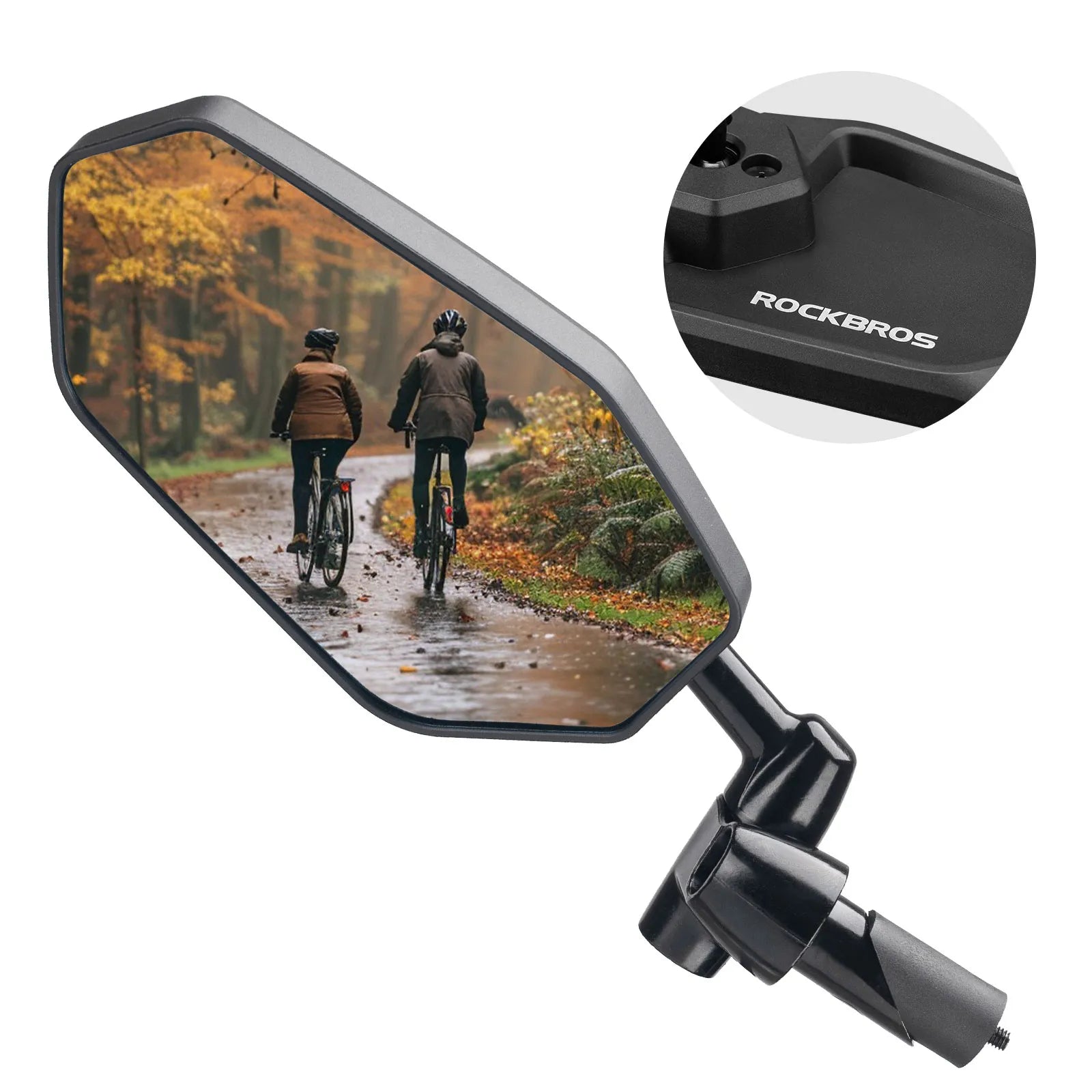 ROCKBROS carbon fiber bar end bike mirror with anti-glare blue convex lens and 360° adjustable rear view
#Style_Nylon