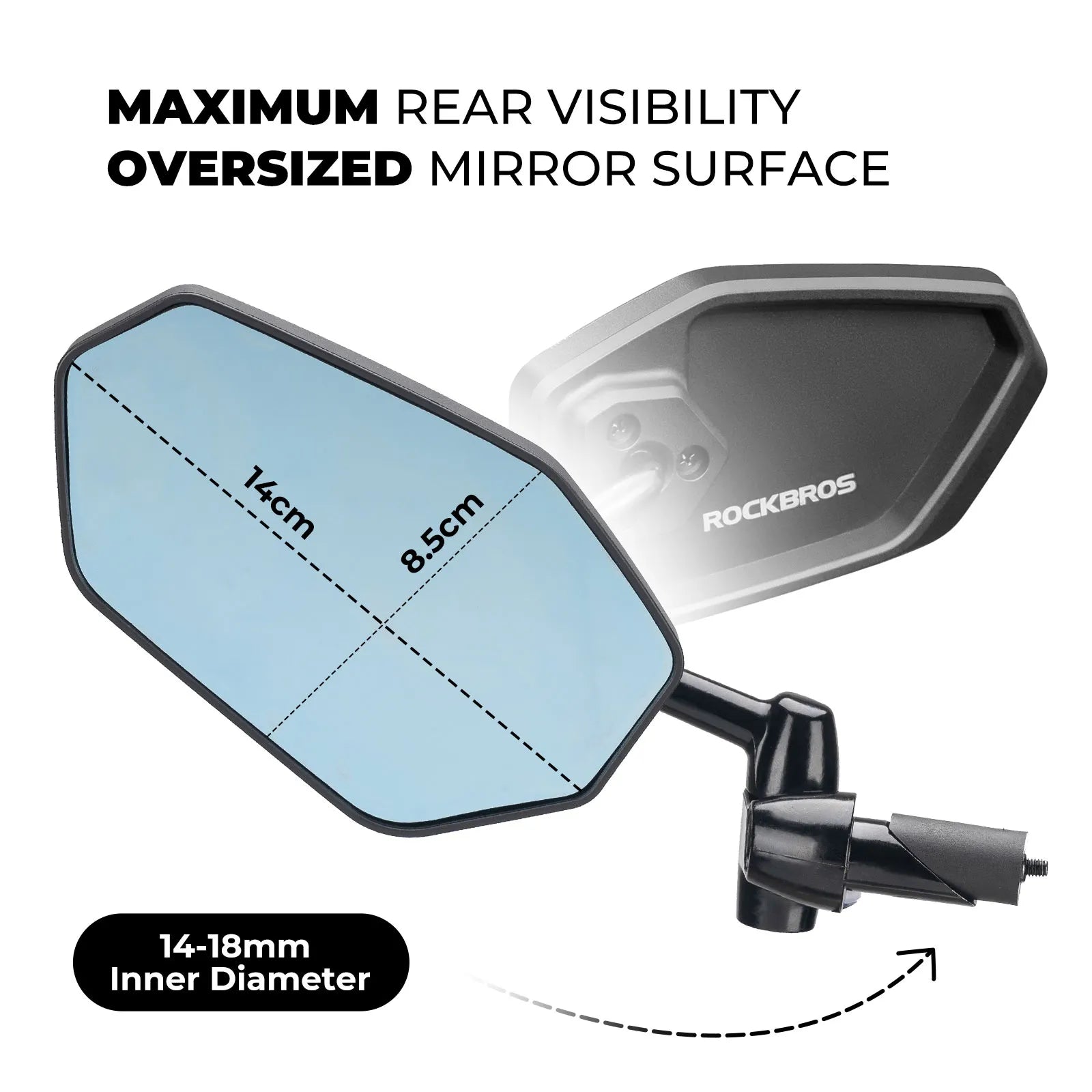 ROCKBROS carbon fiber bar end bike mirror with anti-glare blue convex lens and 360° adjustable rear view
#Style_Nylon