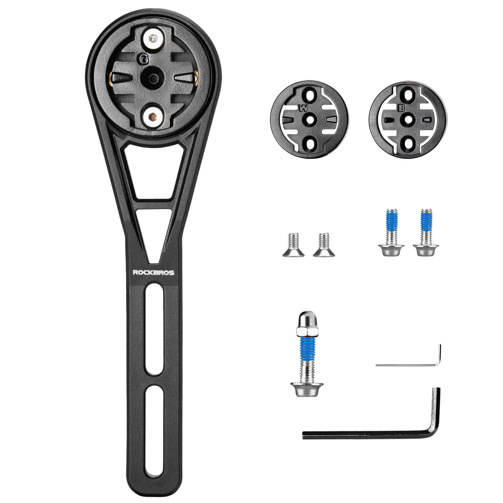 ROCKBROS nylon bike computer mount extension with GoPro adapter installed on handlebar