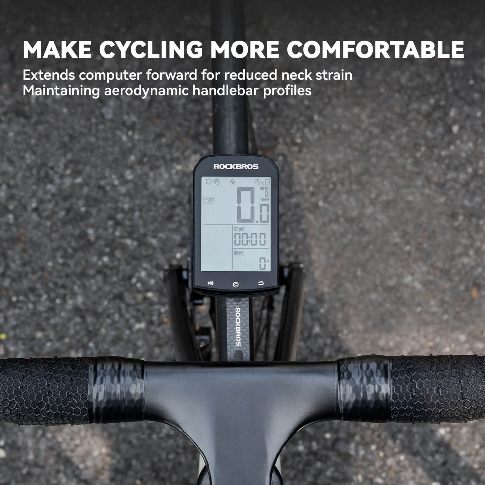 ROCKBROS nylon bike computer mount extension with GoPro adapter installed on handlebar