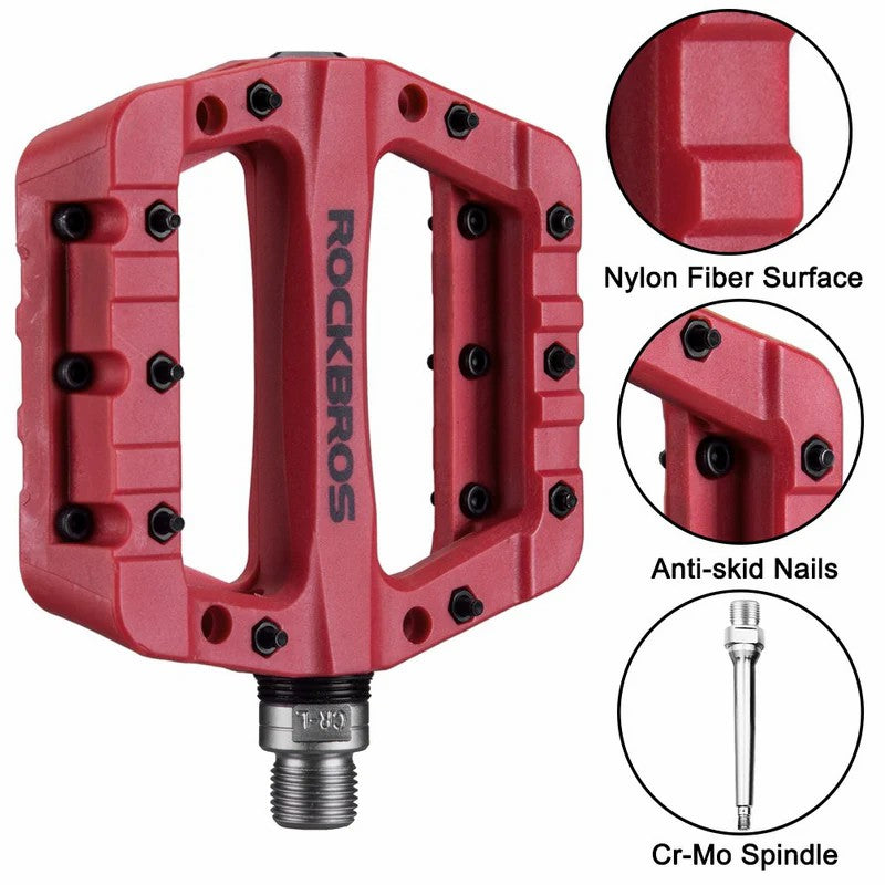 ROCKBROS 9/16" nylon bike pedals with high-speed bearings for smooth cycling performance
#Color_Red