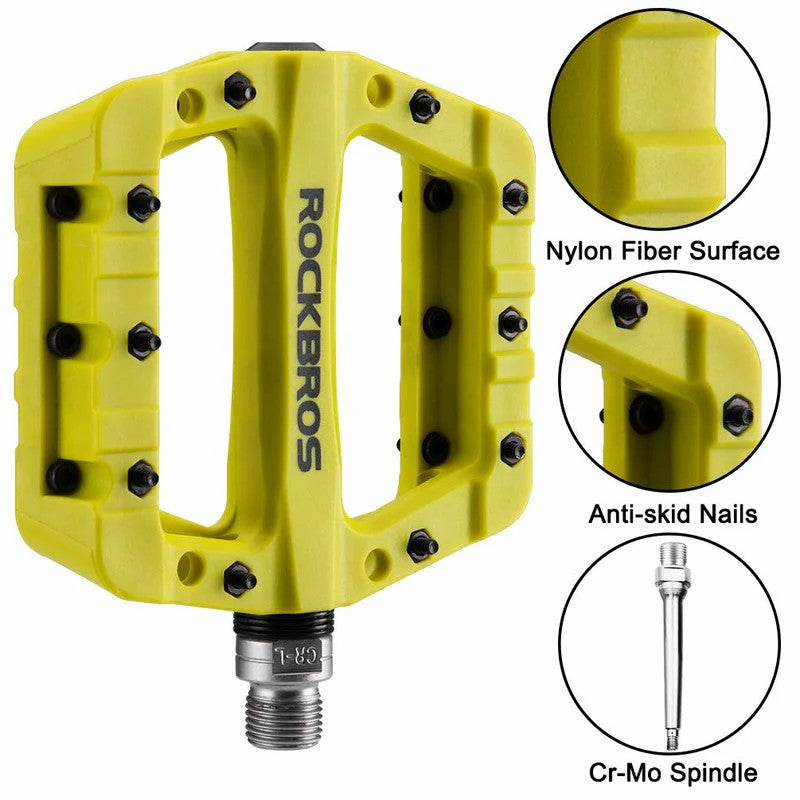 ROCKBROS 9/16" nylon bike pedals with high-speed bearings for smooth cycling performance
#Color_Green