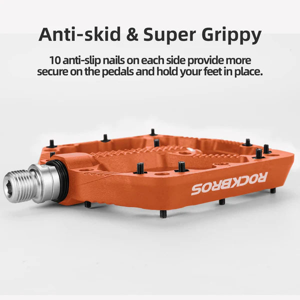 ROCKBROS Nylon MTB Bike Pedals with Wide 110mm Platform, Anti-Slip Pins, Sealed Bearings, and 9/16 Inch Spindle
#Color_Orange