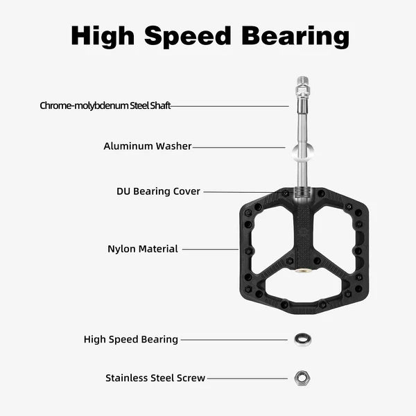ROCKBROS Nylon MTB Bike Pedals with Wide 110mm Platform, Anti-Slip Pins, Sealed Bearings, and 9/16 Inch Spindle
#Color_Black