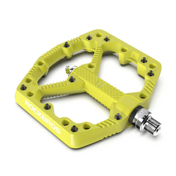 ROCKBROS Nylon MTB Bike Pedals with Wide 110mm Platform, Anti-Slip Pins, Sealed Bearings, and 9/16 Inch Spindle
#Color_Green