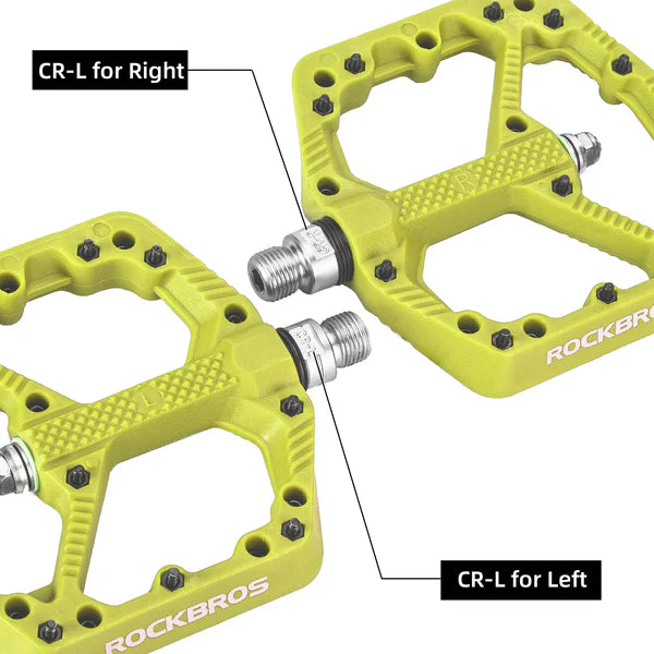 ROCKBROS Nylon MTB Bike Pedals with Wide 110mm Platform, Anti-Slip Pins, Sealed Bearings, and 9/16 Inch Spindle
#Color_Green