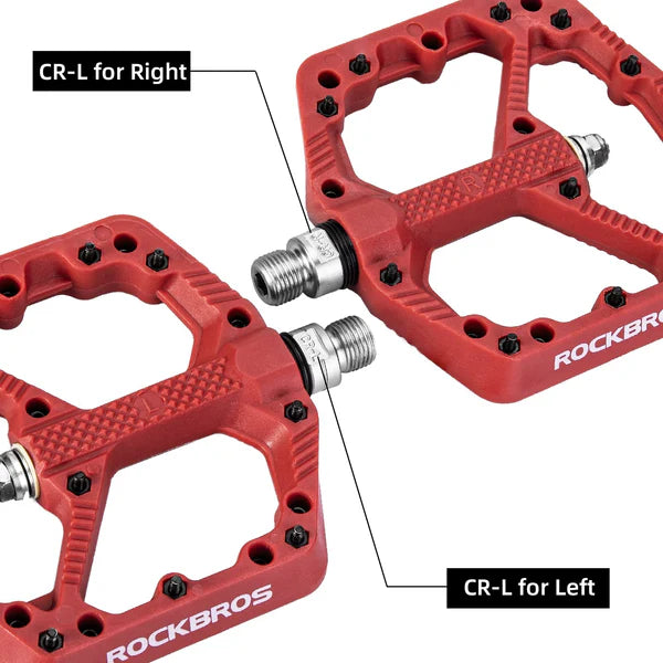 ROCKBROS Nylon MTB Bike Pedals with Wide 110mm Platform, Anti-Slip Pins, Sealed Bearings, and 9/16 Inch Spindle
#Color_Red