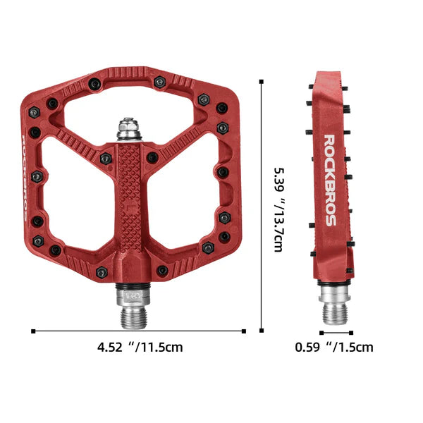 ROCKBROS Nylon MTB Bike Pedals with Wide 110mm Platform, Anti-Slip Pins, Sealed Bearings, and 9/16 Inch Spindle
#Color_Red