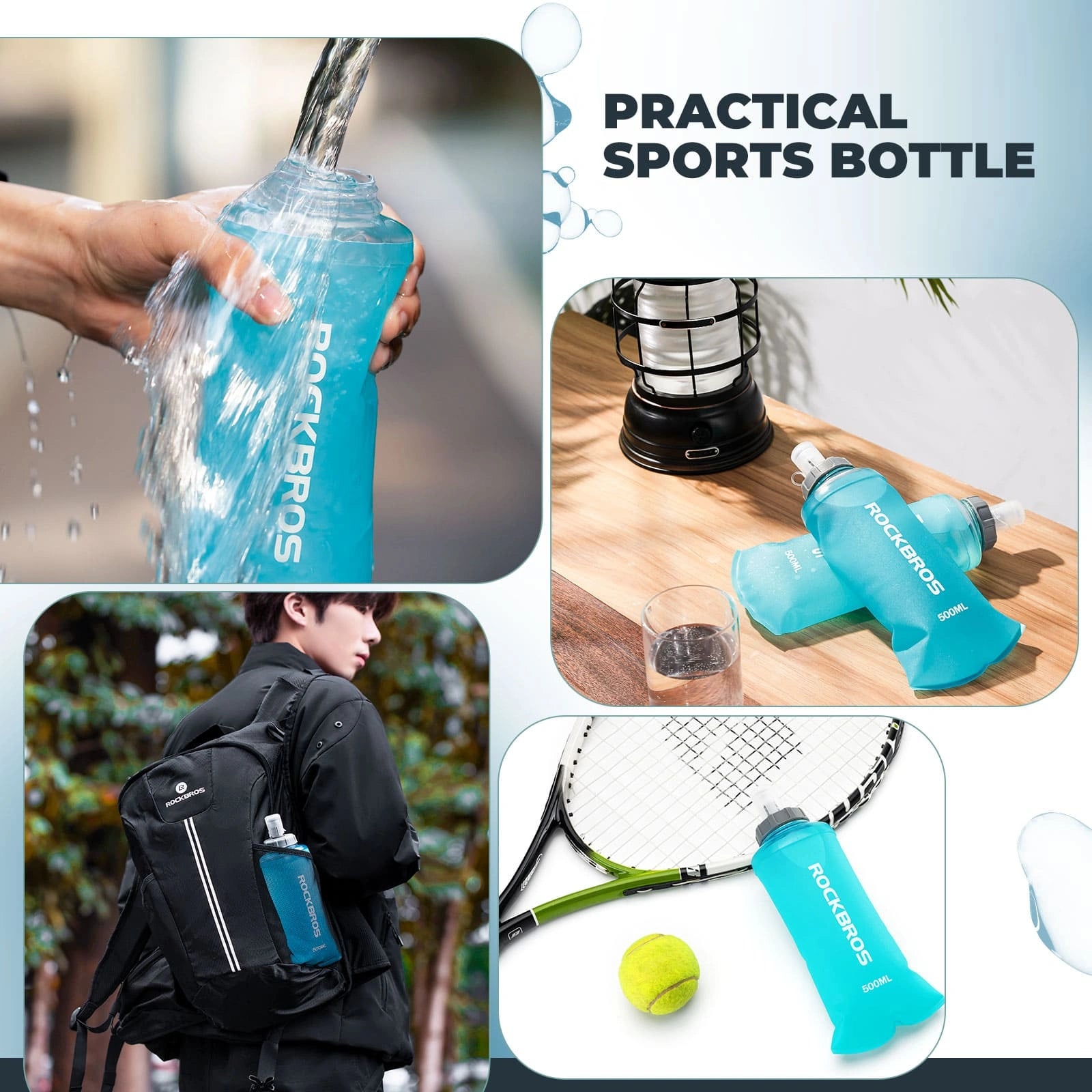 ROCKBROS 500ml Outdoor Soft Water Bottle with Soft TPU Body and Dust-Proof Cap for Cycling and Hiking