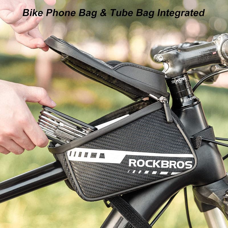 ROCKBROS Integrated Design Top Tube Bag with Dual Compartments for Mountain and Road Bike Commuting