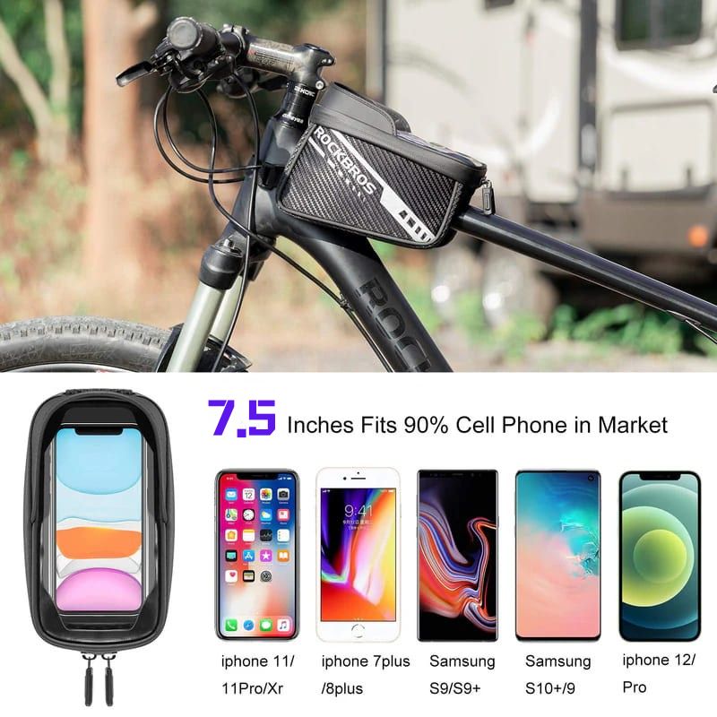 ROCKBROS 7.5 Inch Universal Fit Top Tube Bag Compatible with iPhone and Samsung for Outdoor Cycling