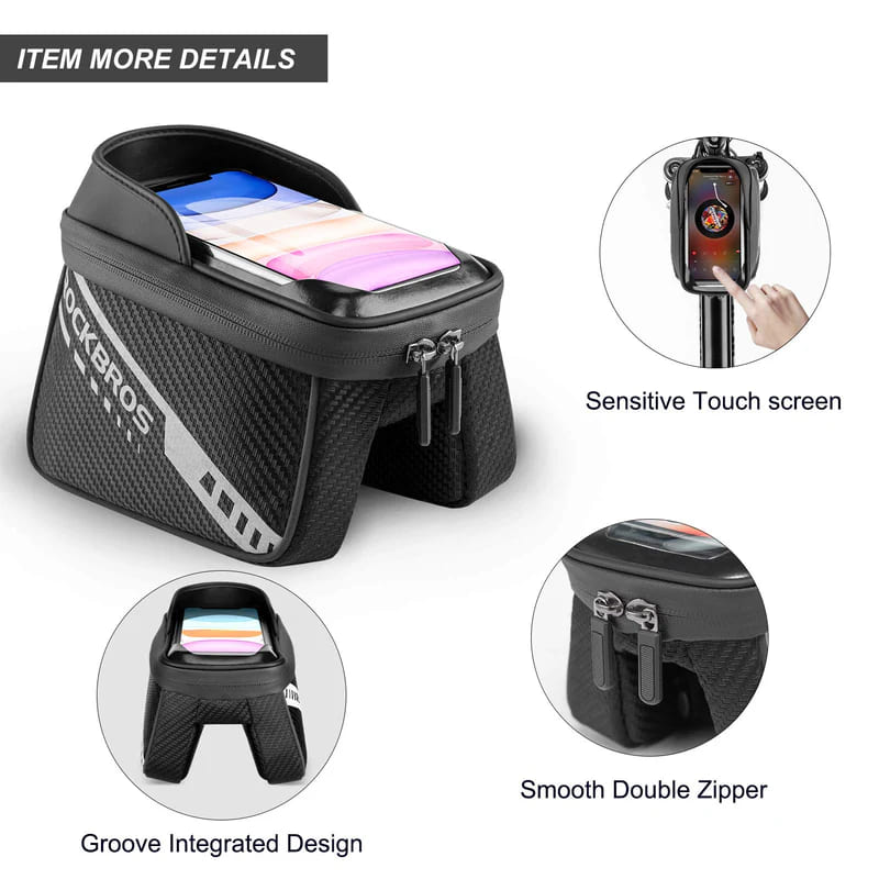ROCKBROS Top Tube Bag with Groove Integrated Design, Sensitive Touch Screen and Smooth Double Zipper for Convenient Cycling