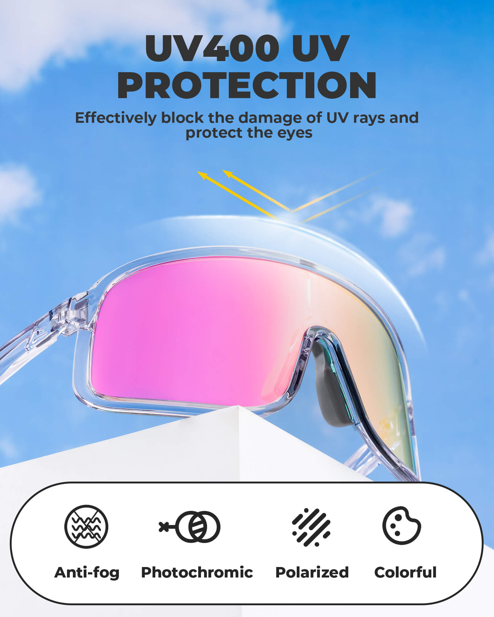 ROCKBROS Smart Photochromic Cycling Glasses with UV400 Protection and Anti-Fog Lenses