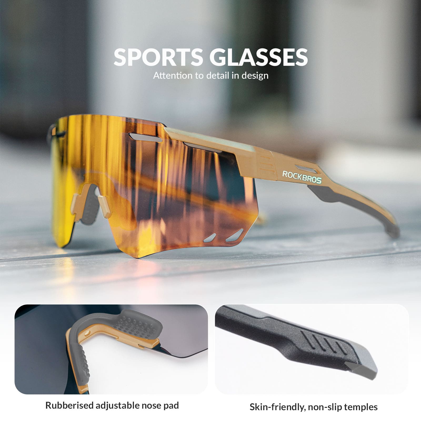 ROCKBROS photochromic windproof cycling glasses for outdoor riding
#Color_Dark Golden