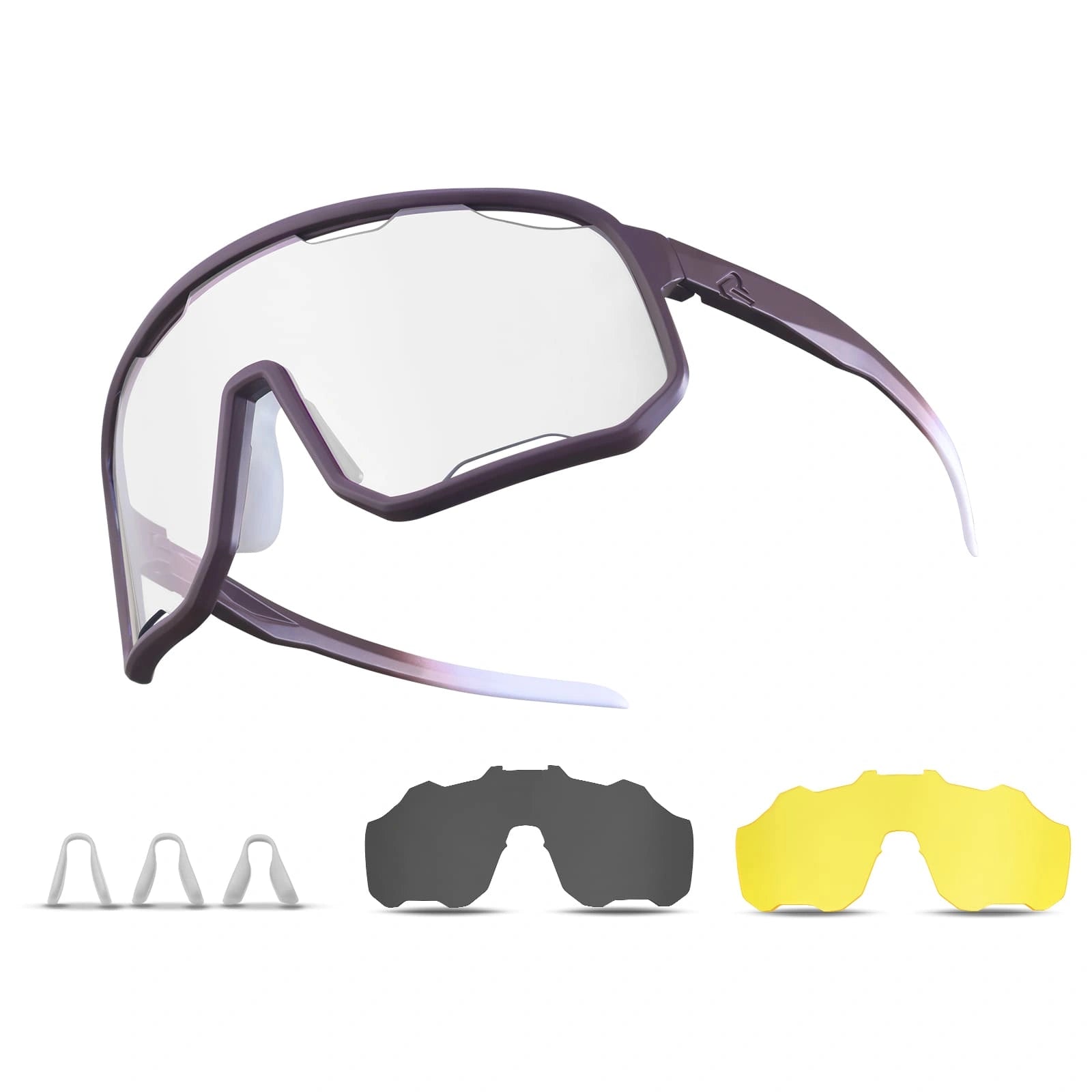 ROCKBROS Windproof Photochromic Cycling Sunglasses with UV400 Lenses and Lightweight TR90 Frame
#Color_Cardamom Purple / Clear Photochromic Anti-Fog
