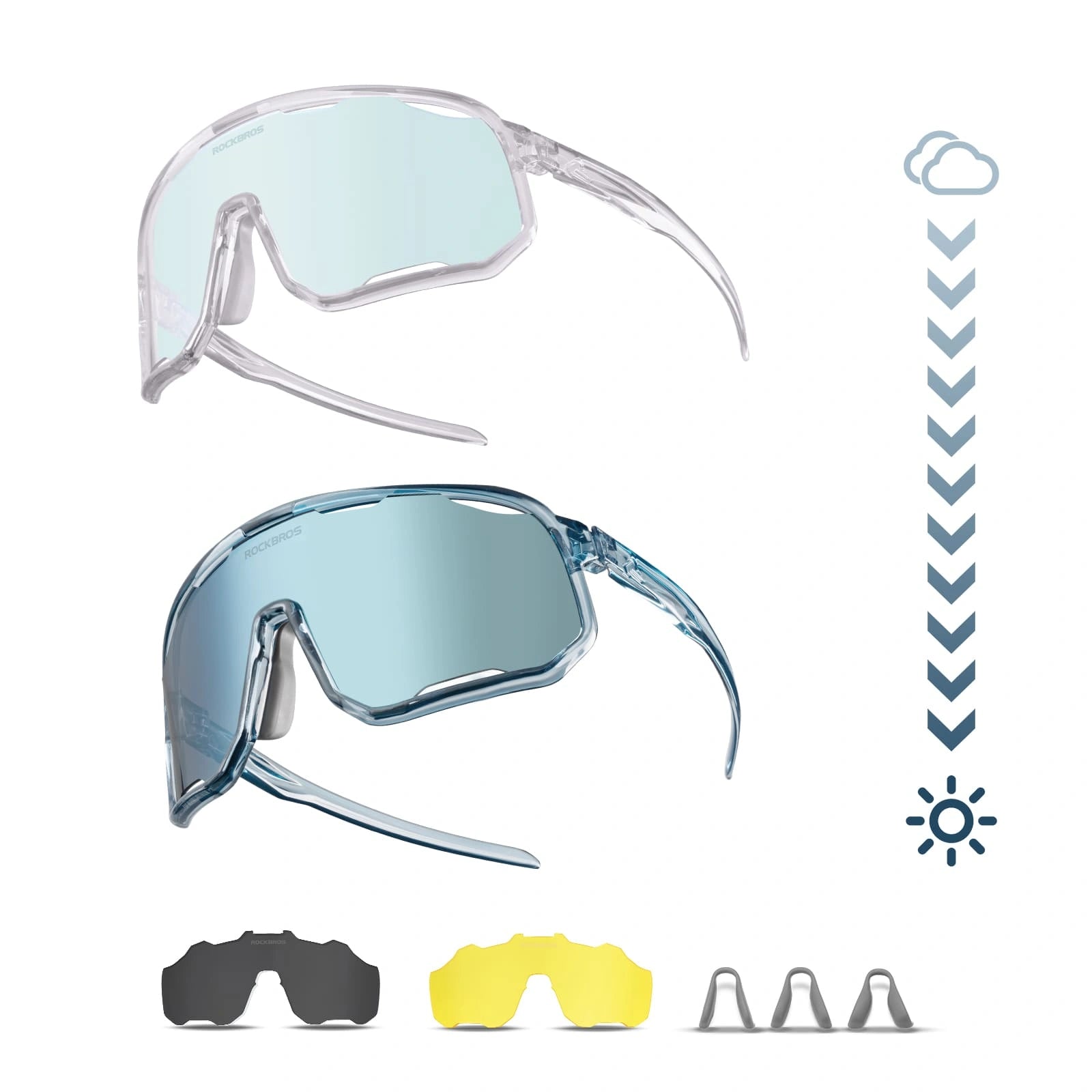 ROCKBROS Windproof Photochromic Cycling Sunglasses with UV400 Lenses and Lightweight TR90 Frame
#Color_Chameleon / Blue White Photochromic