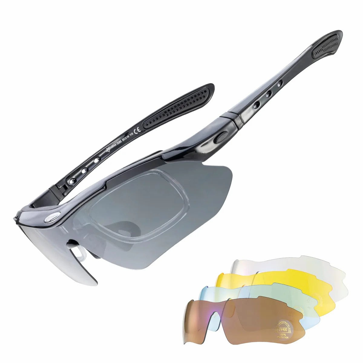 ROCKBROS Polarized Cycling Sunglasses with 5 Interchangeable Lenses for Outdoor Sports and Cycling
#Color_Black Gray