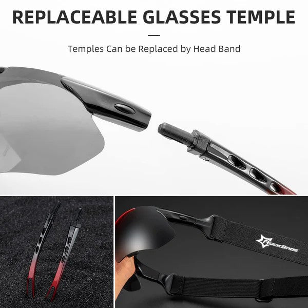 ROCKBROS Polarized Cycling Sunglasses with 5 Interchangeable Lenses for Outdoor Sports and Cycling