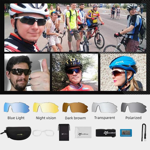 ROCKBROS Polarized Cycling Sunglasses with 5 Interchangeable Lenses for Outdoor Sports and Cycling