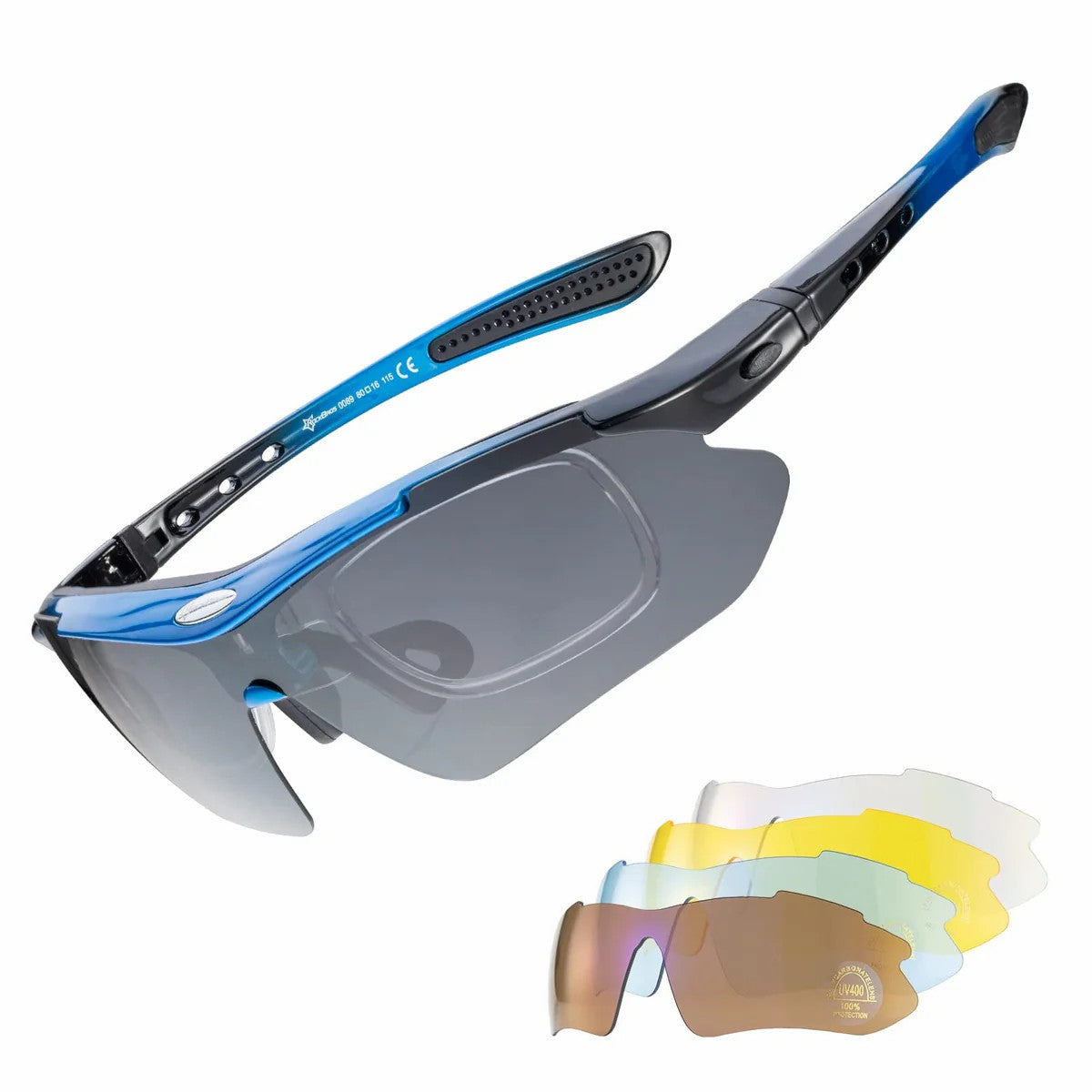 ROCKBROS Polarized Cycling Sunglasses with 5 Interchangeable Lenses for Outdoor Sports and Cycling
#Color_Blue