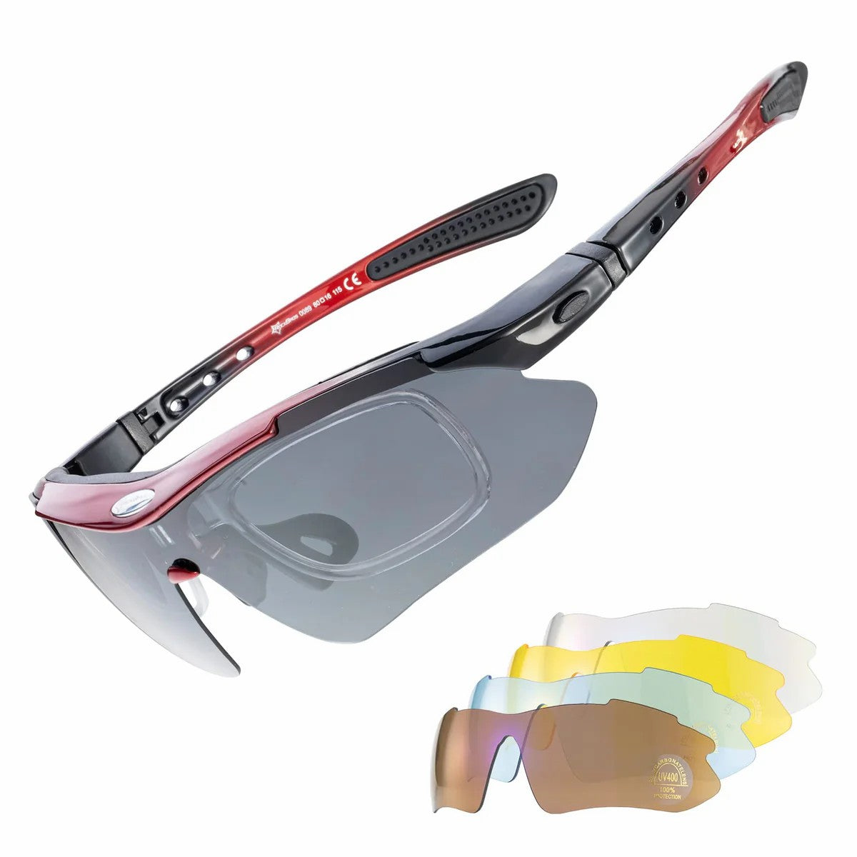 ROCKBROS Polarized Cycling Sunglasses with 5 Interchangeable Lenses for Outdoor Sports and Cycling
#Color_Red Gray