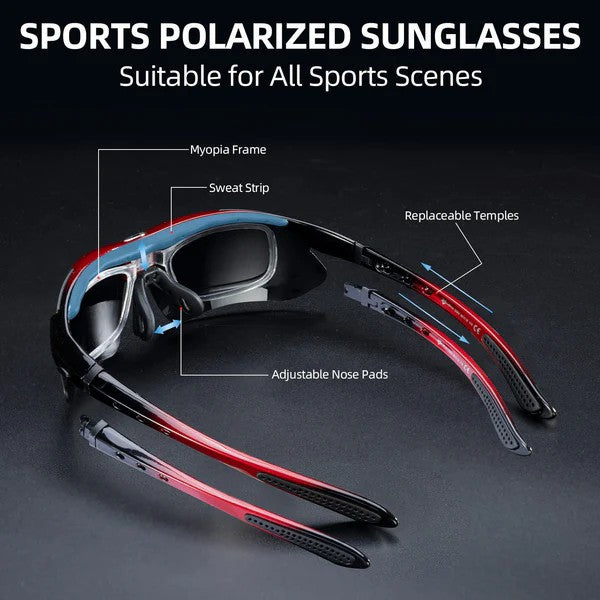 ROCKBROS Polarized Cycling Sunglasses with 5 Interchangeable Lenses for Outdoor Sports and Cycling
#Color_Red Gray