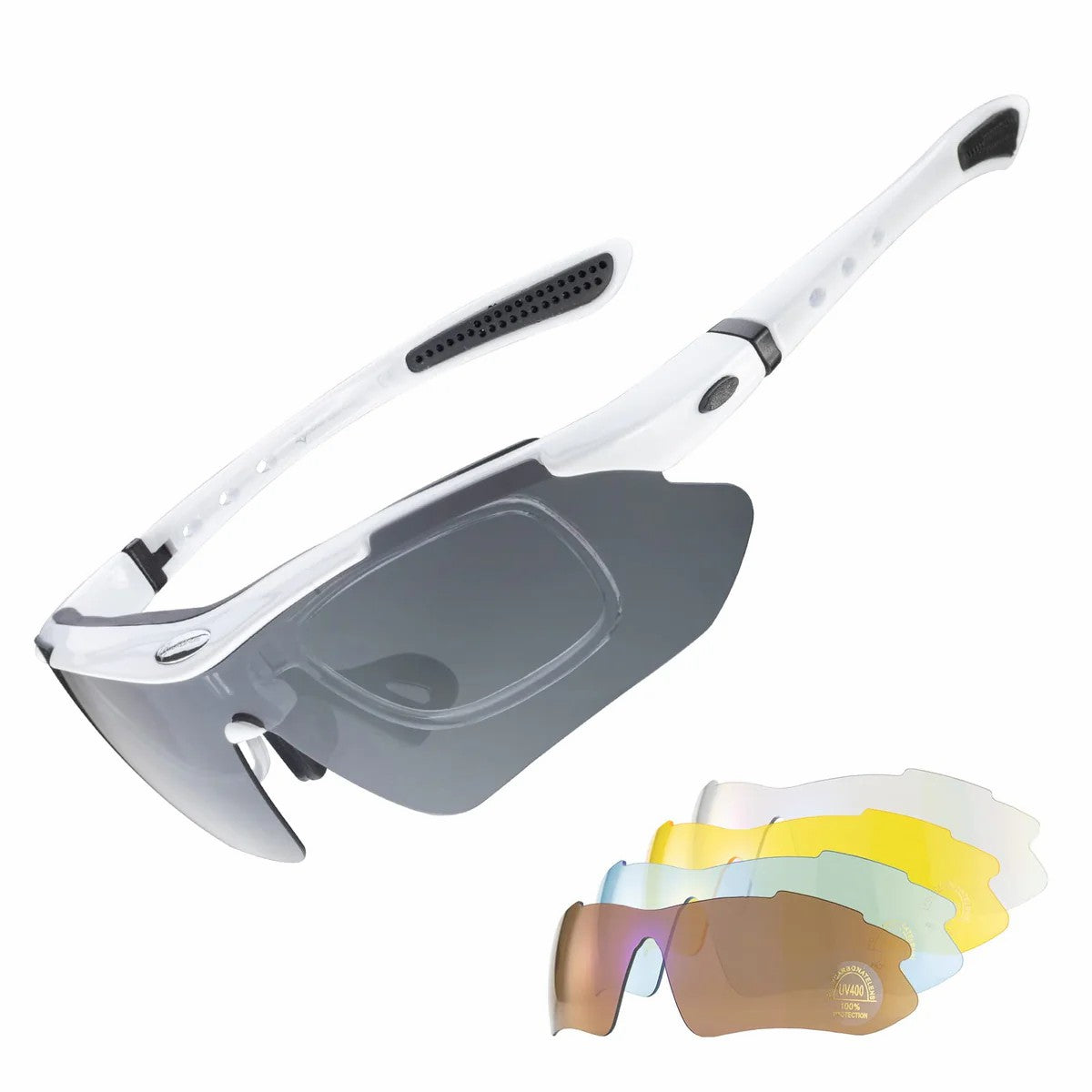 ROCKBROS Polarized Cycling Sunglasses with 5 Interchangeable Lenses for Outdoor Sports and Cycling
#Color_White