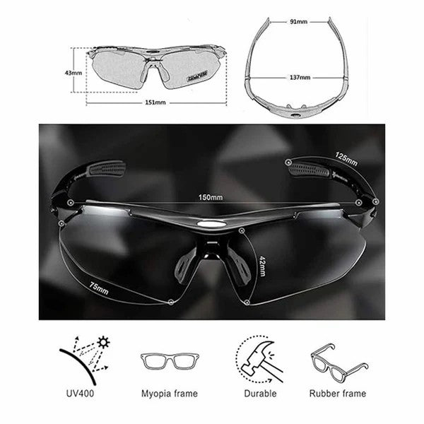 ROCKBROS Polarized Cycling Sunglasses with 5 Interchangeable Lenses for Outdoor Sports and Cycling