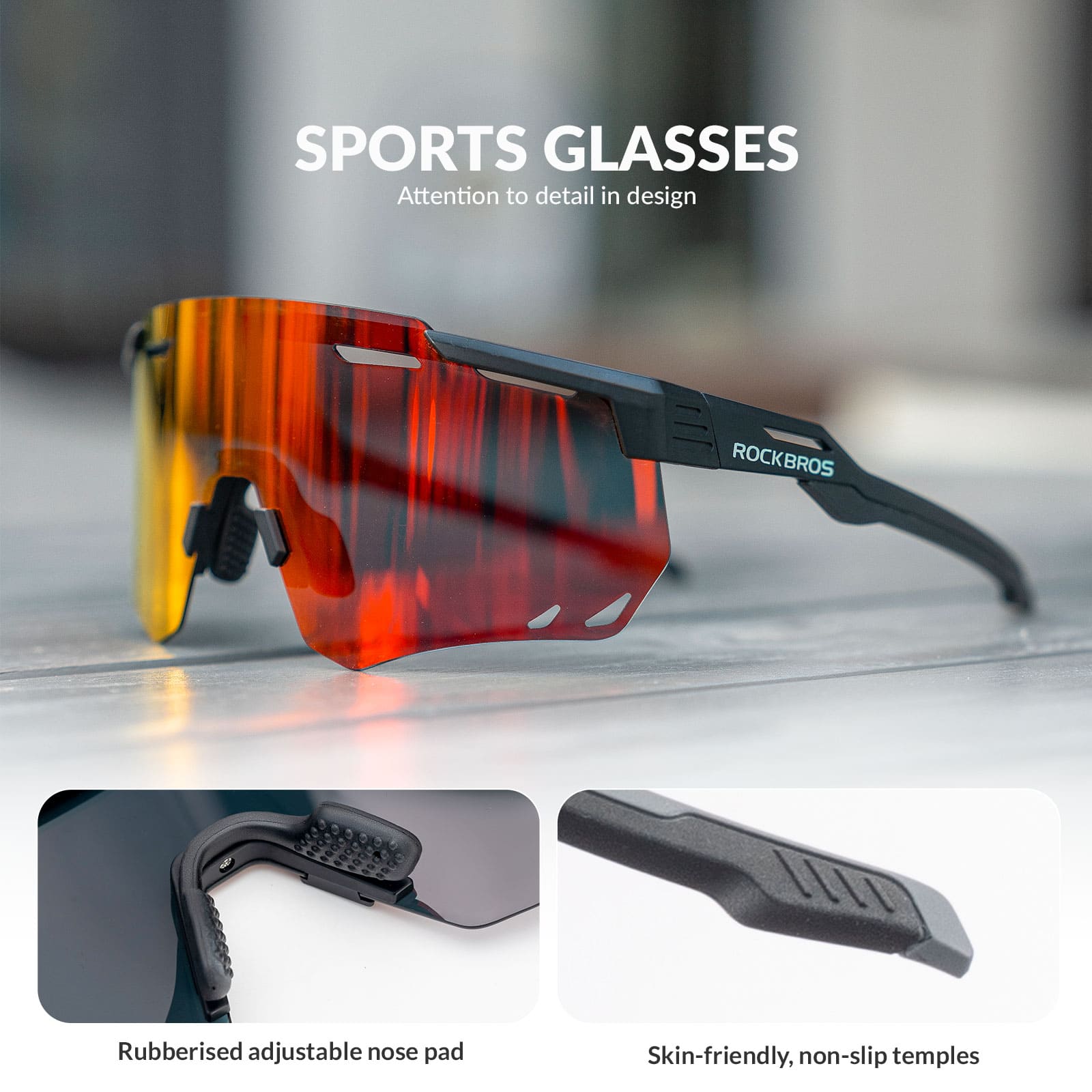 ROCKBROS Polarized Sports Glasses – Lightweight, Durable, and Myopia-Friendly for Cycling and Outdoor Activities
#Color_Black