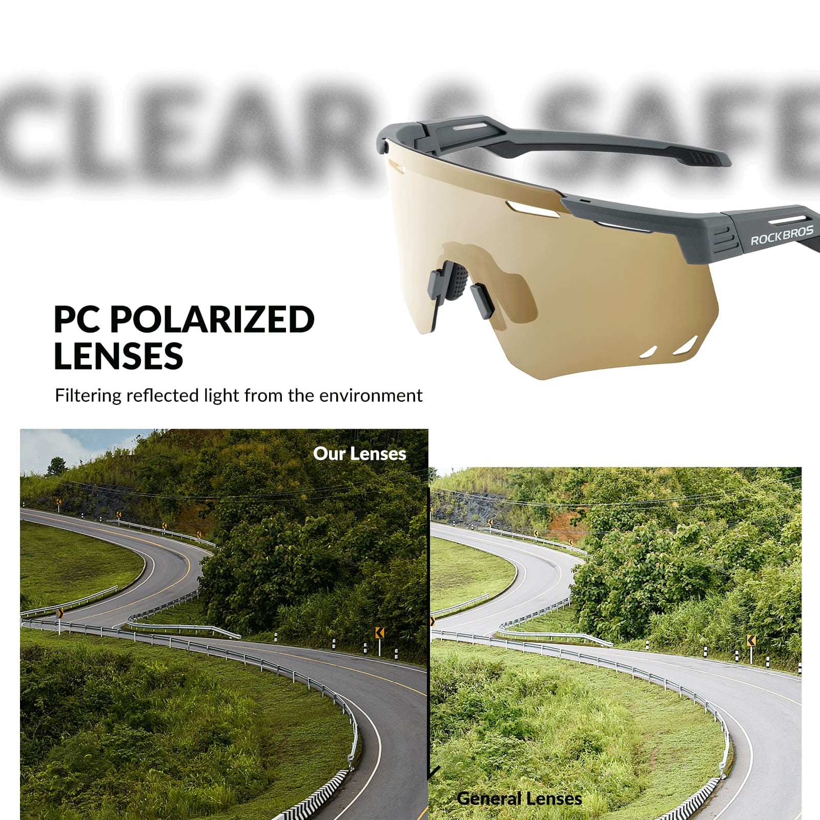 ROCKBROS Polarized Sports Glasses – Lightweight, Durable, and Myopia-Friendly for Cycling and Outdoor Activities
#Color_Gray