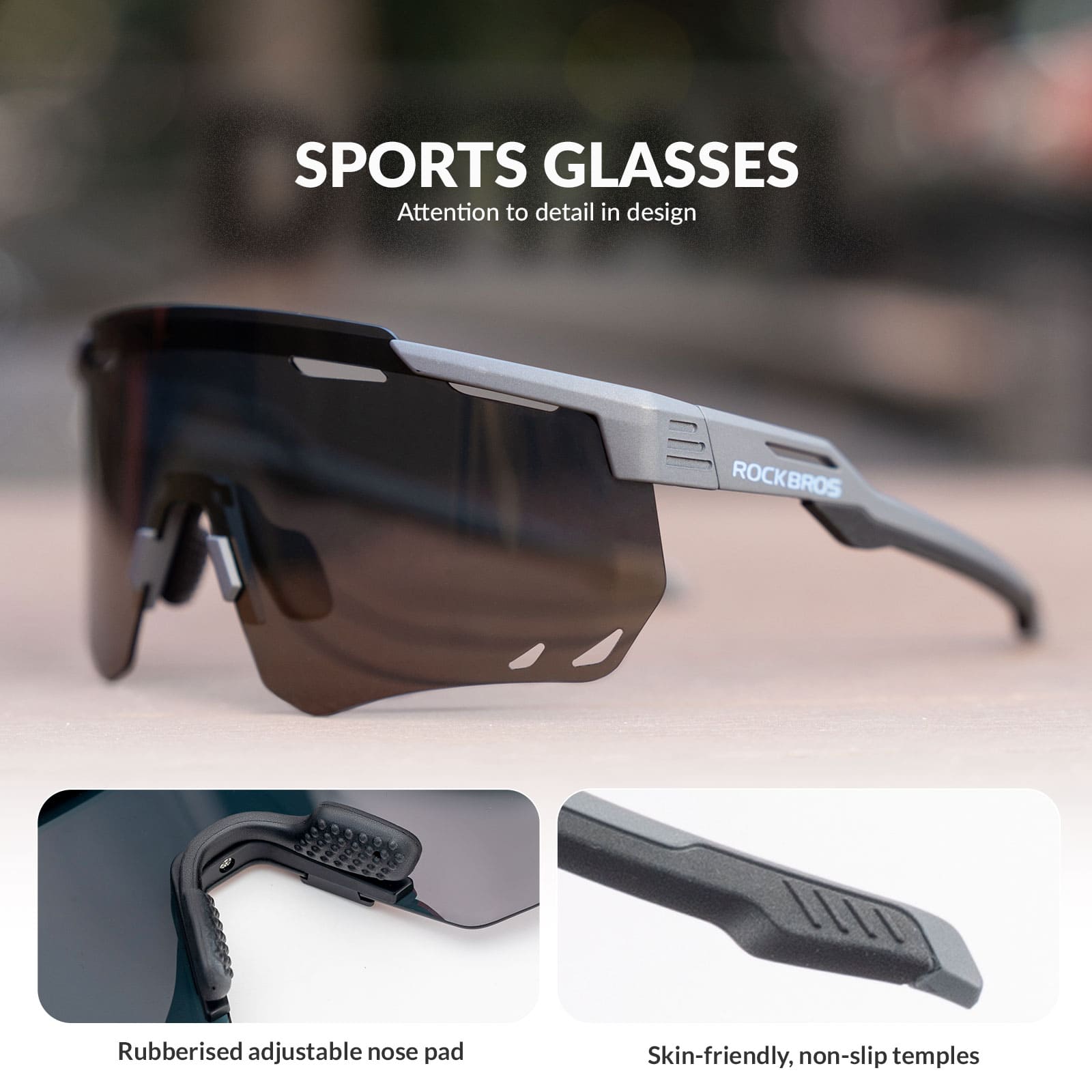 ROCKBROS Polarized Sports Glasses – Lightweight, Durable, and Myopia-Friendly for Cycling and Outdoor Activities
#Color_Gray