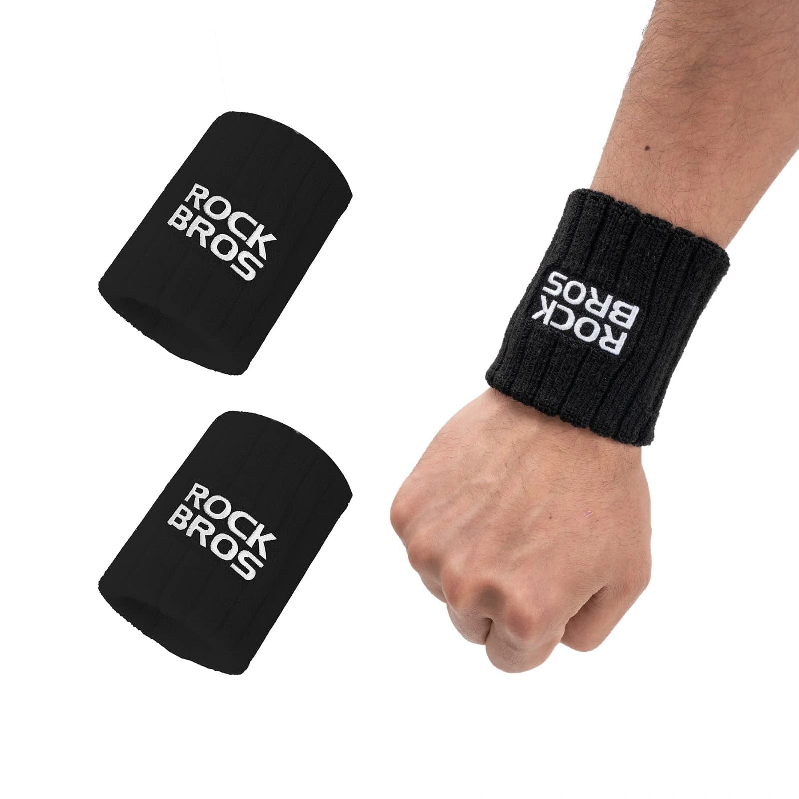 ROCKBROS Polyester-Cotton Sports Wristband with Sweat-Absorbing Fabric and Wrist Support for Daily Sports
#Color_Black