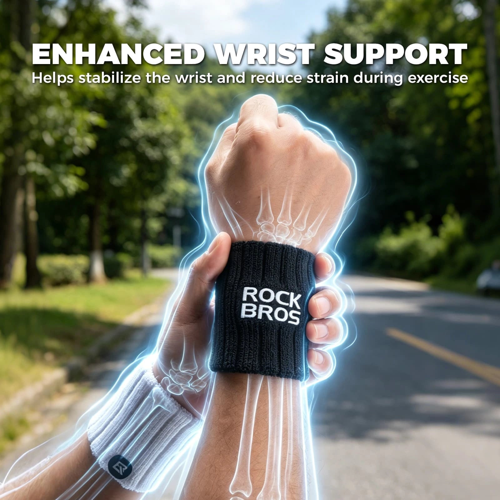 ROCKBROS Polyester-Cotton Sports Wristband with Sweat-Absorbing Fabric and Wrist Support for Daily Sports