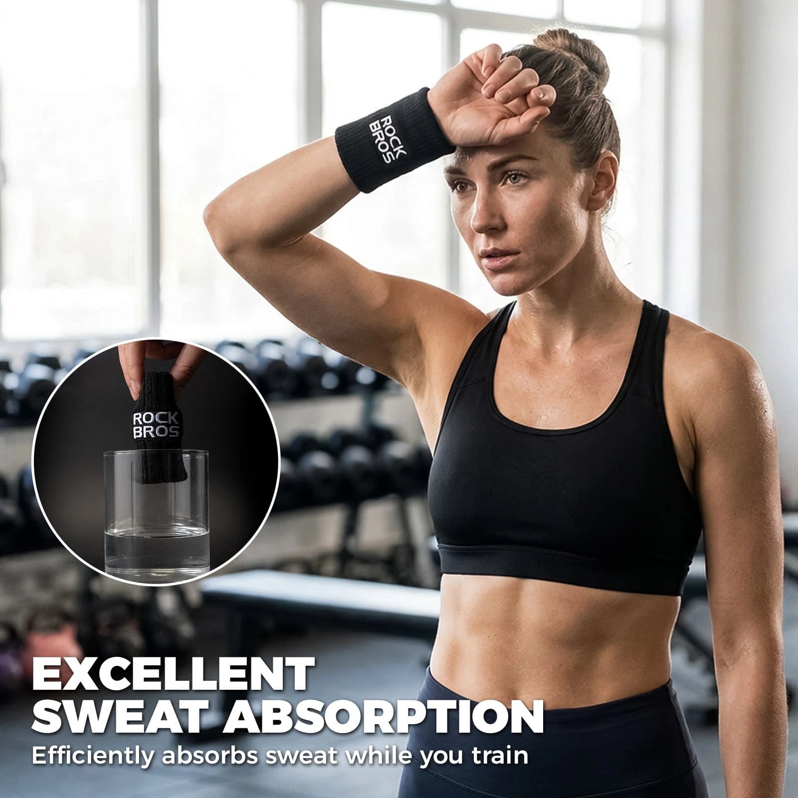 ROCKBROS Polyester-Cotton Sports Wristband with Sweat-Absorbing Fabric and Wrist Support for Daily Sports
#Color_Black