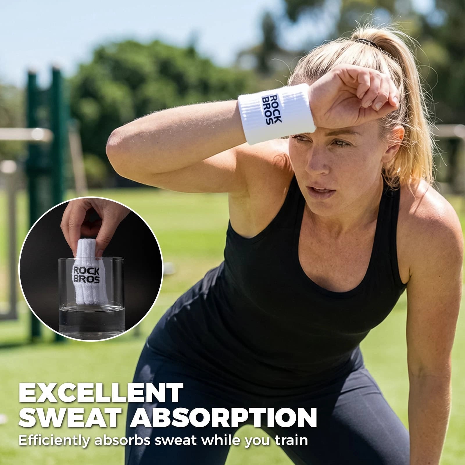 ROCKBROS Polyester-Cotton Sports Wristband with Sweat-Absorbing Fabric and Wrist Support for Daily Sports
#Color_White