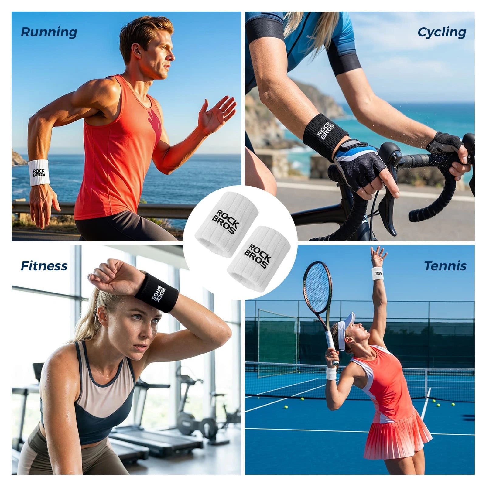 ROCKBROS Polyester-Cotton Sports Wristband with Sweat-Absorbing Fabric and Wrist Support for Daily Sports
#Color_White