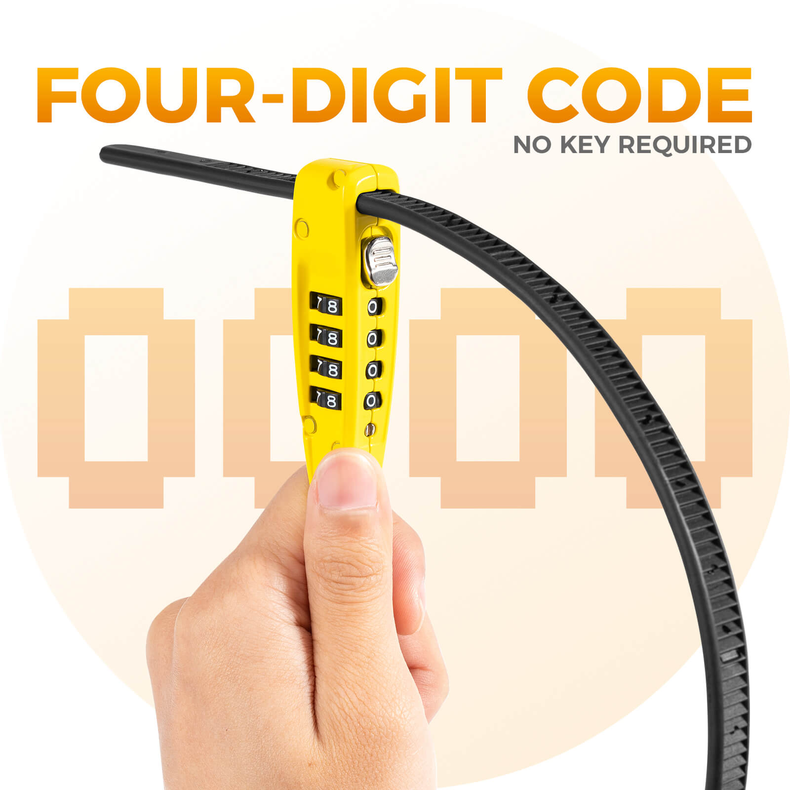 ROCKBROS portable combination cable lock with flexible strap, 4-digit code, secure for bike, luggage, and travel
