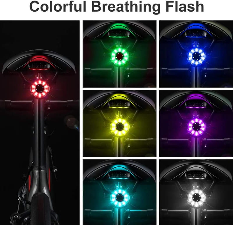 ROCKBROS Q1-MAX Bicycle Rear Light with Multi-Color LED Breathing Effects for Enhanced Visibility