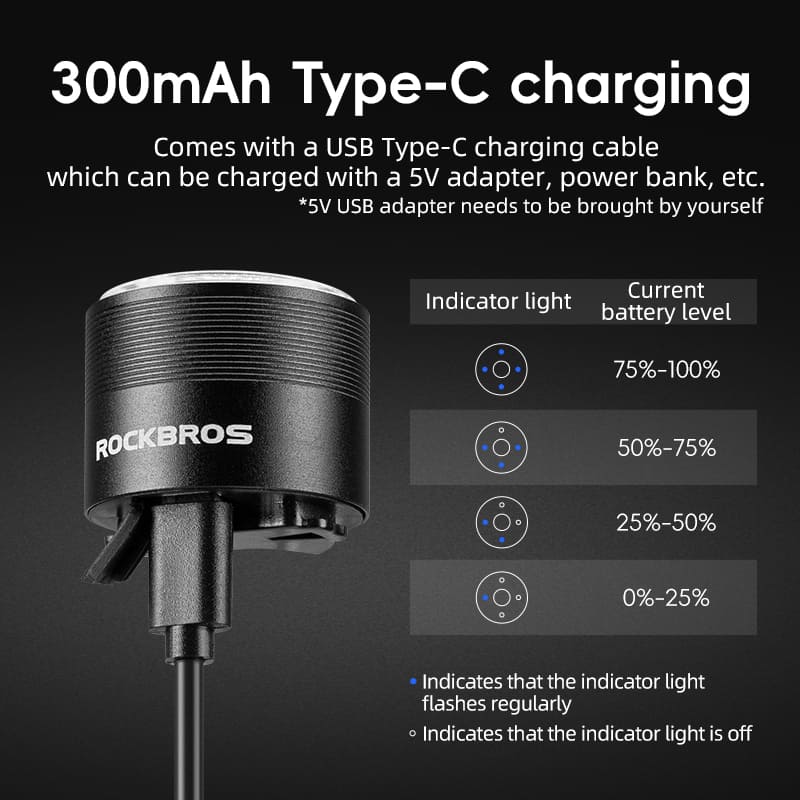 ROCKBROS Q1-MAX Bicycle Rear Light with USB-C Charging & 4-Level Battery Display