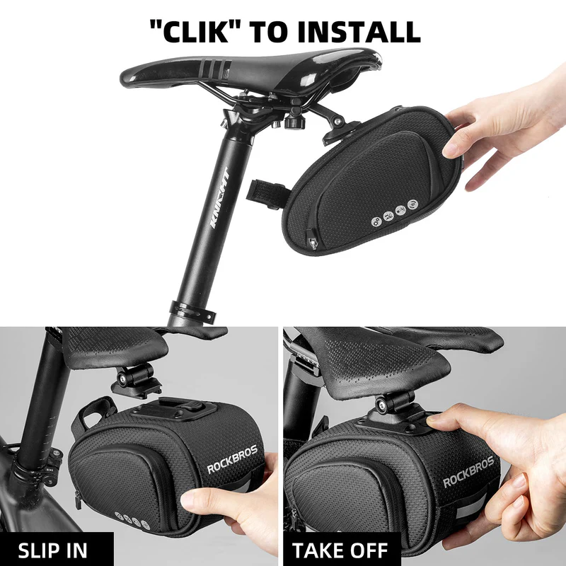 ROCKBROS quick-release 500D durable bike saddle bag mounted under bicycle seat for road cycling and commuting