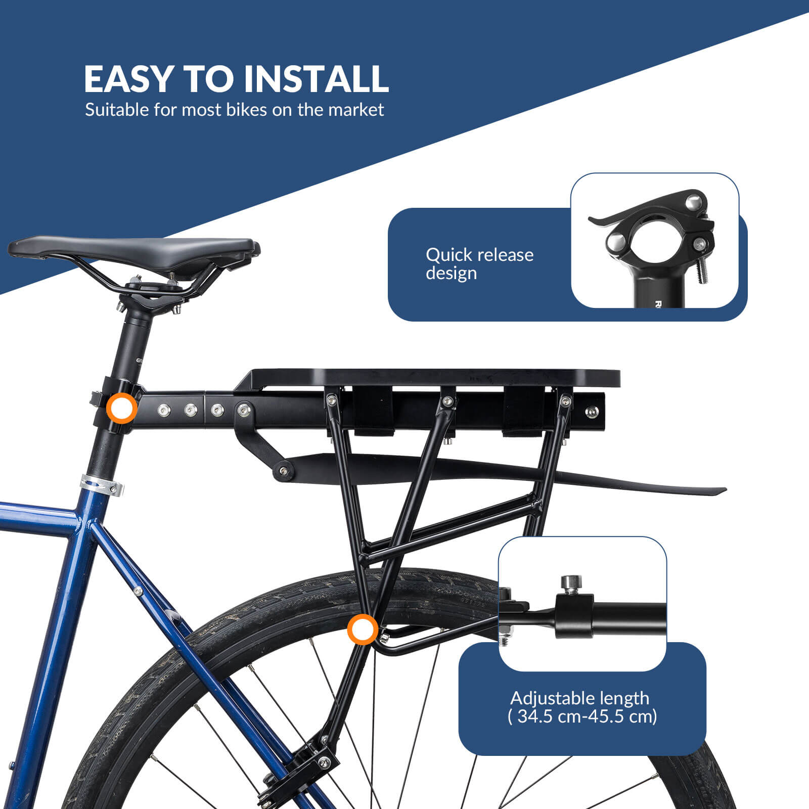 ROCKBROS bike rear rack showing tool-free quick release installation