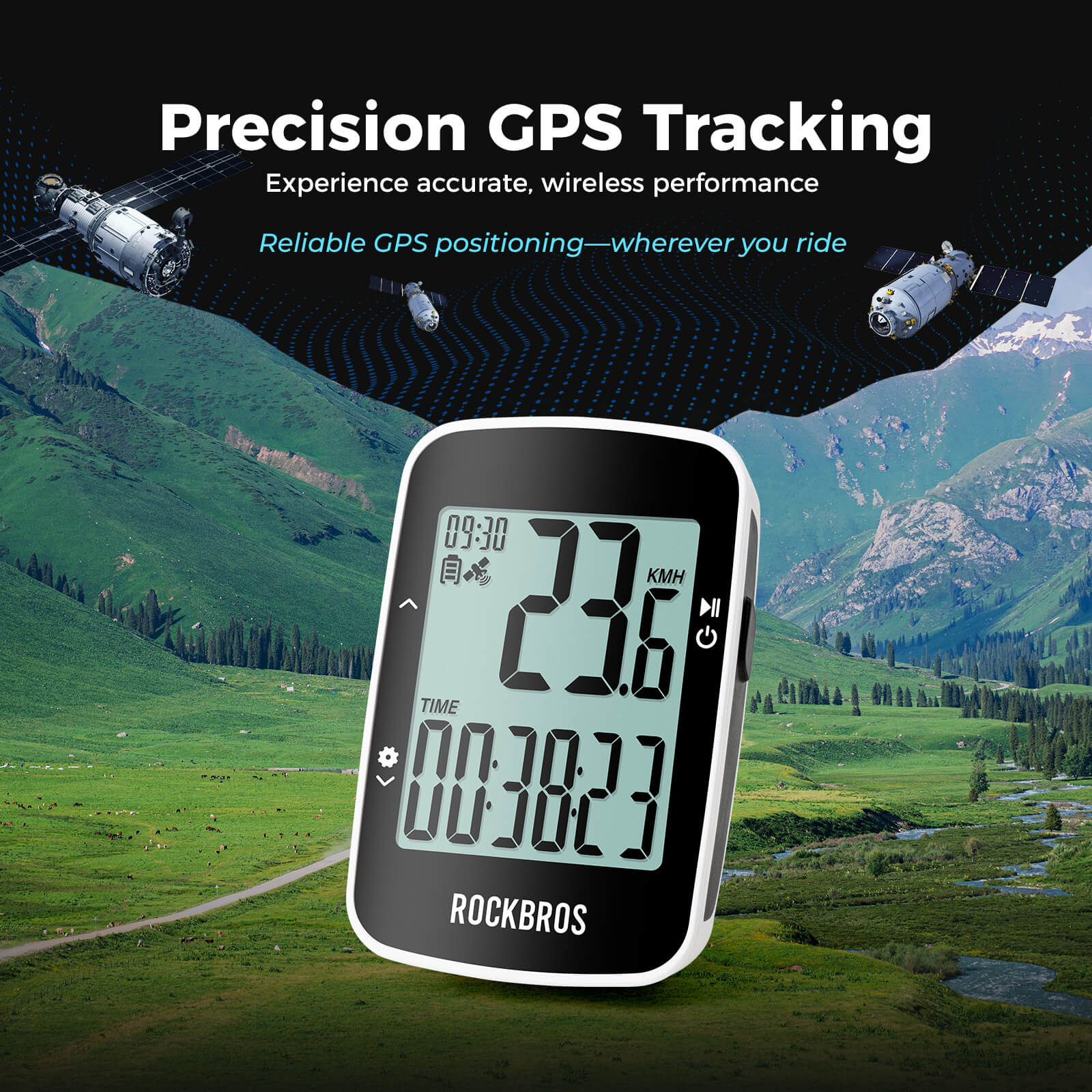 ROCKBROS R1 Bike Computer GPS with 2.3-inch auto-backlight display and dual-mode positioning