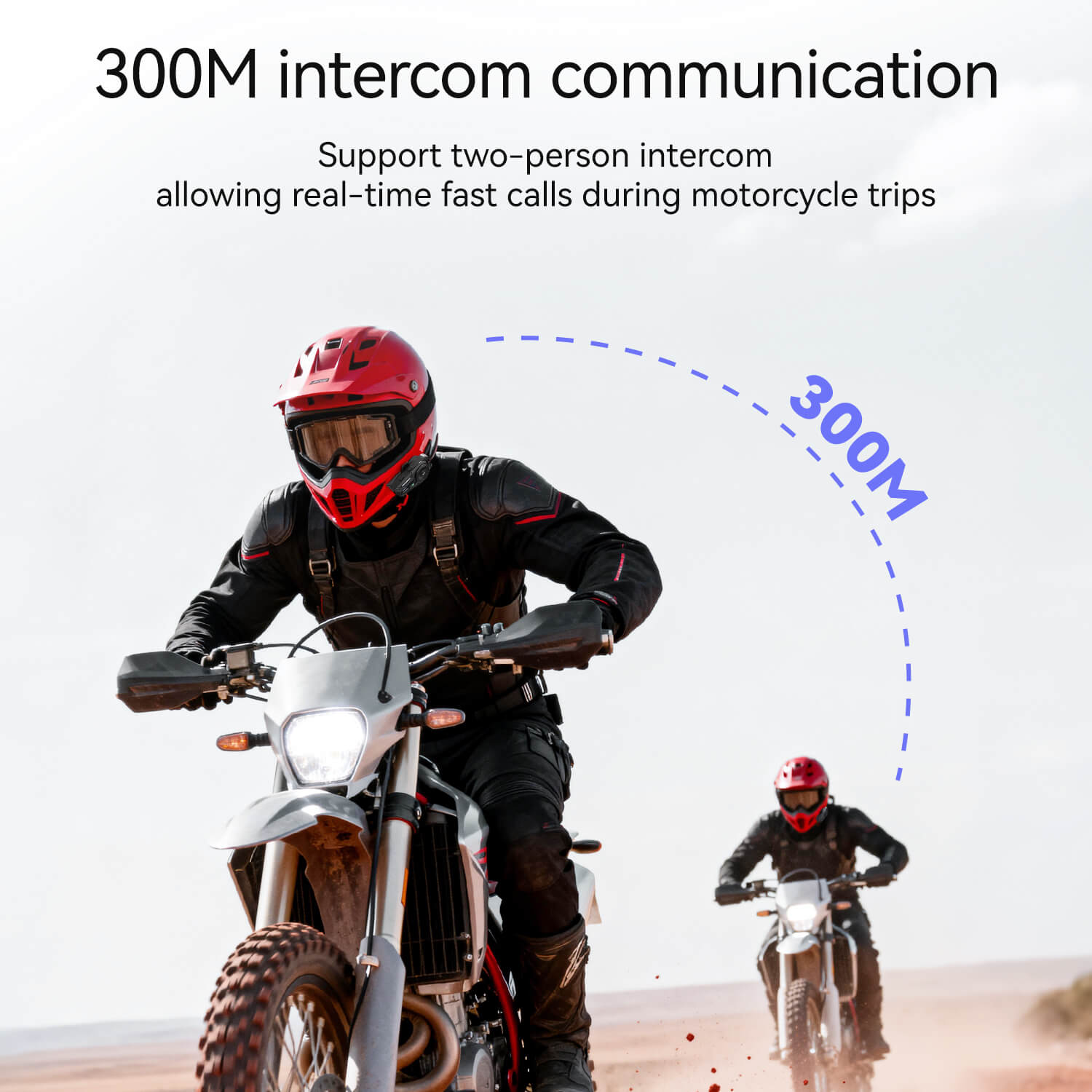 Rockbros R1 Motorcycle Helmet Bluetooth Headset, Bluetooth 6.0 Communication System with AI Noise Reduction, 300m Intercom, Ip56 Waterproof Hi-Fi