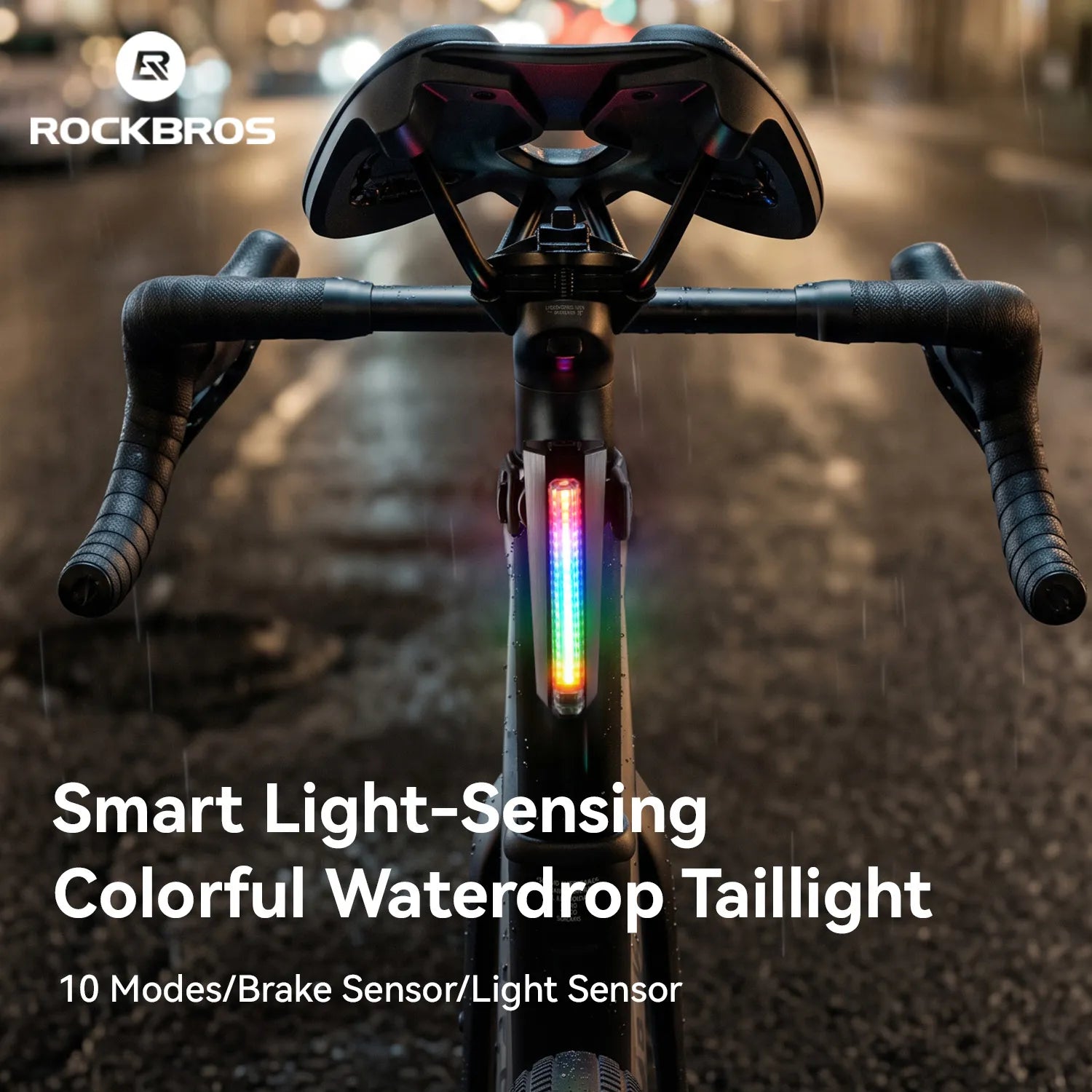 ROCKBROS RB02 colorful bike tail light with smart brake sensing and 10 lighting modes