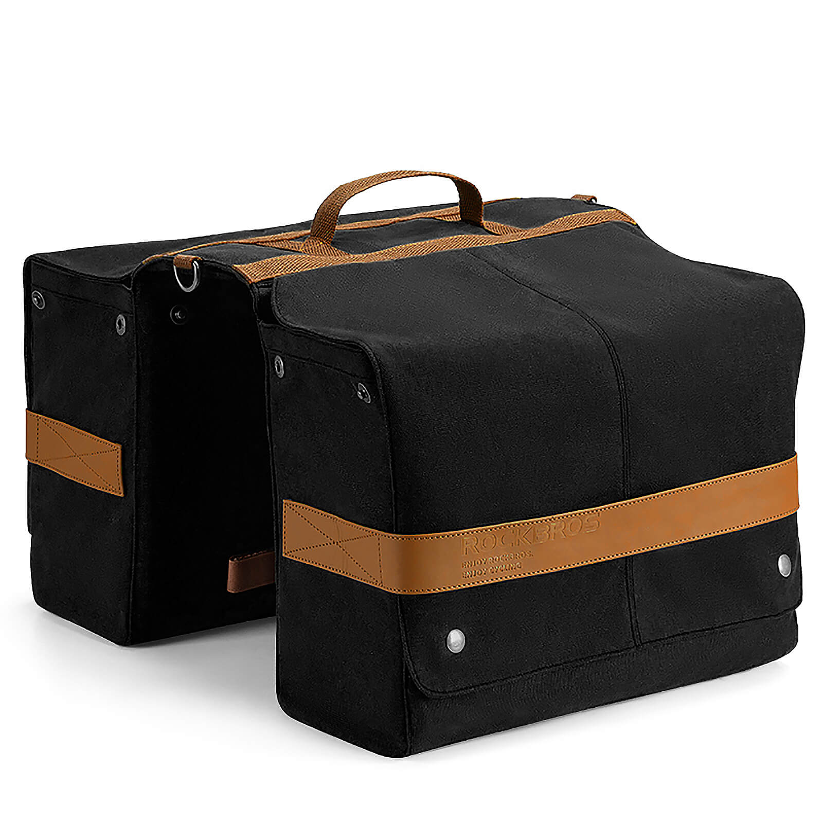 ROCKBROS retro bike pannier 27L front view showing expandable compartments and dual-bag
#Color_Black