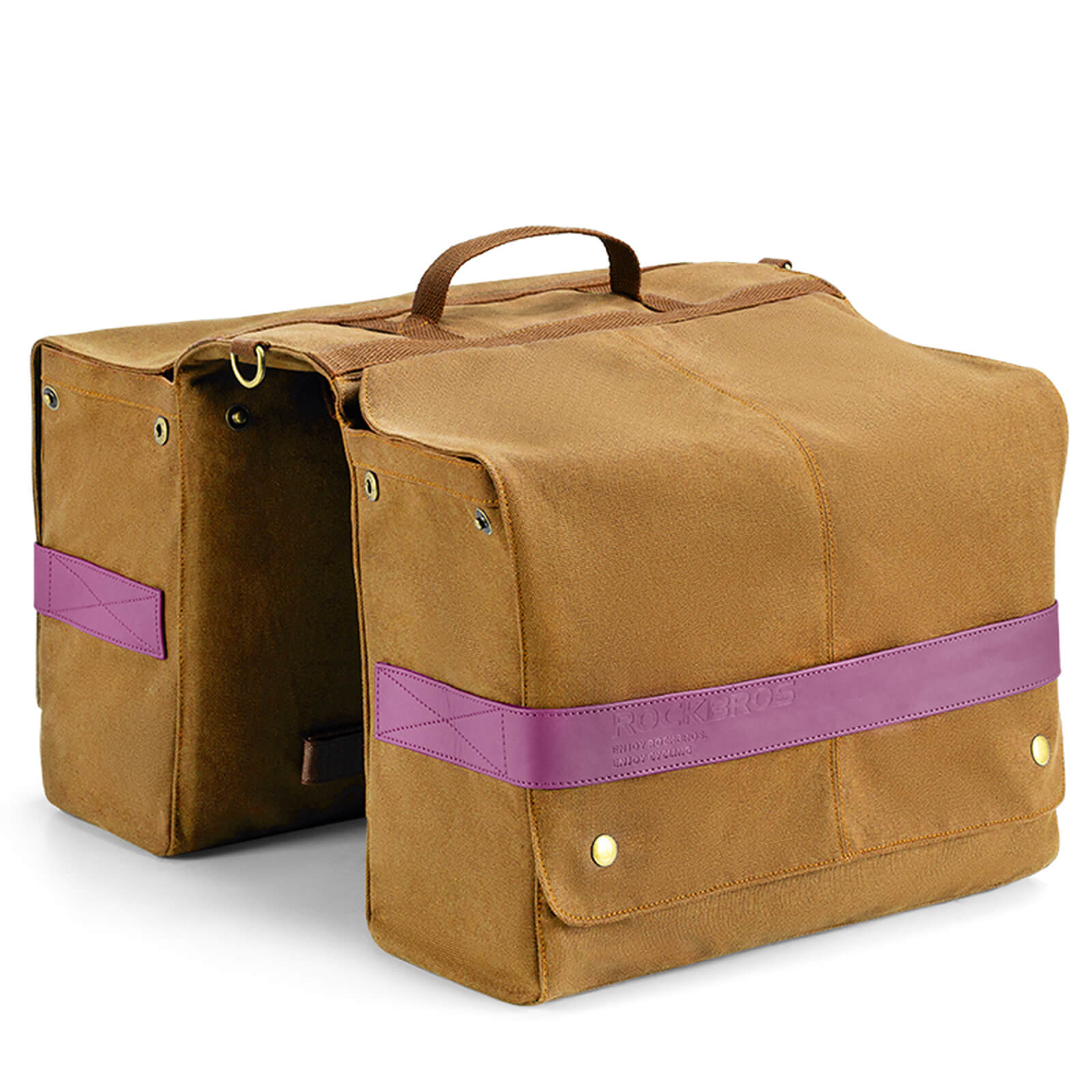 ROCKBROS retro bike pannier 27L front view showing expandable compartments and dual-bag
#Color_Brown