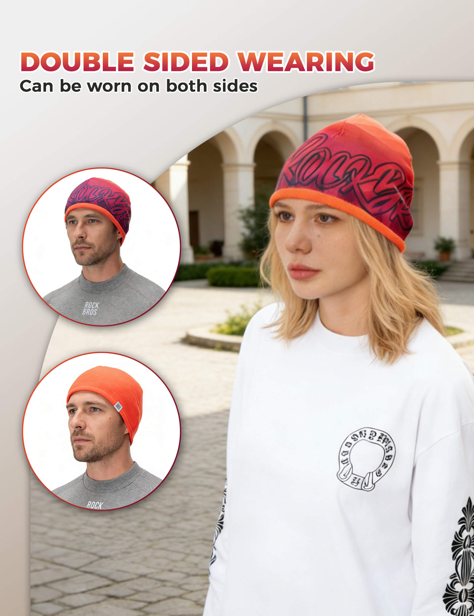 Close-up of fleece fabric detail on ROCKBROS reversible thermal cycling beanie.