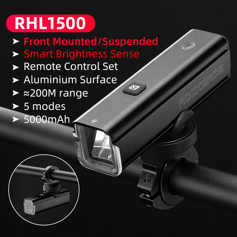 ROCKBROS RHL1500 bike front light with 1500 lumens for night and day riding
#Style_No remote